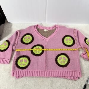 POL Pink Peace Sign Chunky Knit Sweater SMall Boho Cozy Oversized NWOT